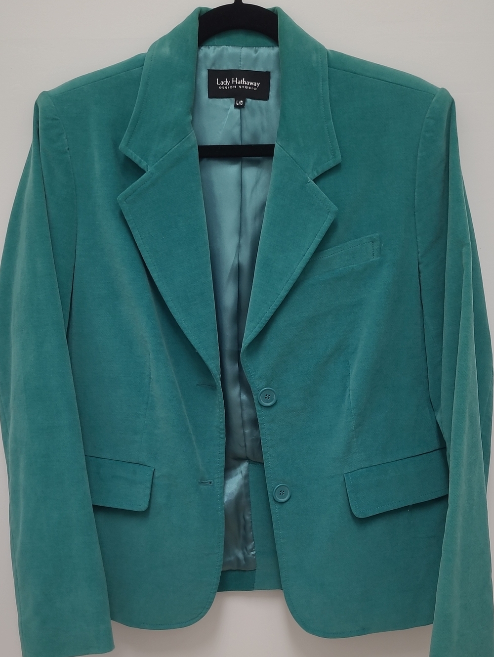 Teal Velvet Blazer - Women's Tailored Two-Button Jacket - Size Large